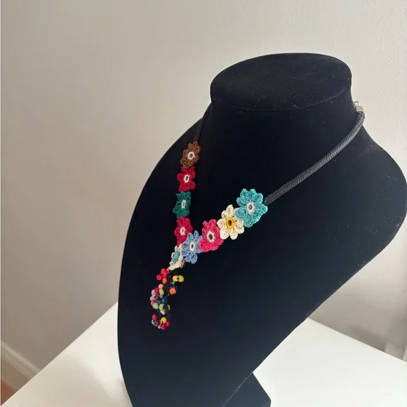 Colorful Crochet Flower Tassel Necklace - Picture 5 of 7